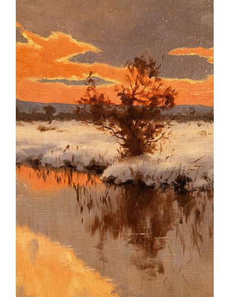 Paysage hivernale huile sur toile de Carl Schaette-Bozaart