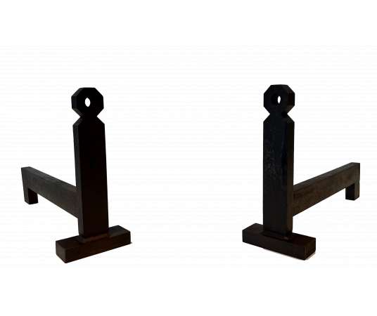 Modernist steel andirons, 1950