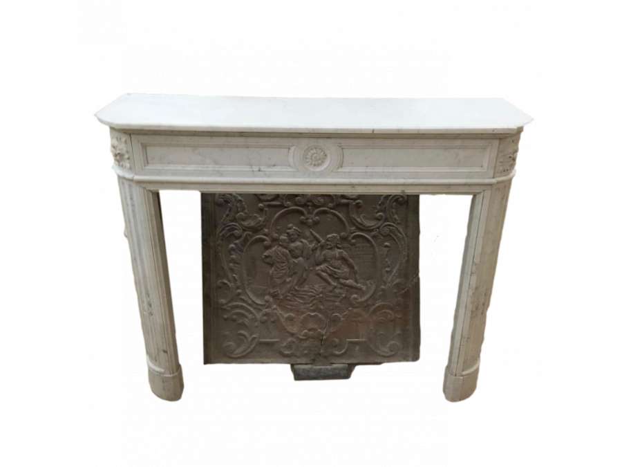 ANTIQUE LOUIS XVI STYLE FIREPLACE IN WHITE CARRARA MARBLE 19TH CENTURY