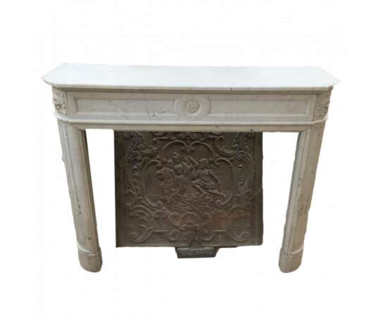ANTIQUE LOUIS XVI STYLE FIREPLACE IN WHITE CARRARA MARBLE
