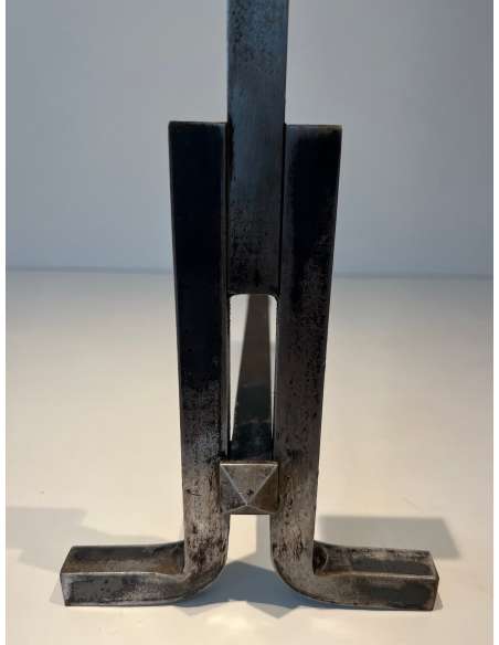 Modernist cast-iron andirons from the 1950s-Bozaart