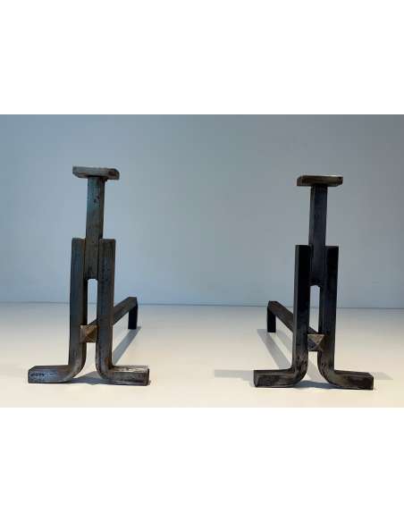 Modernist cast-iron andirons from the 1950s-Bozaart