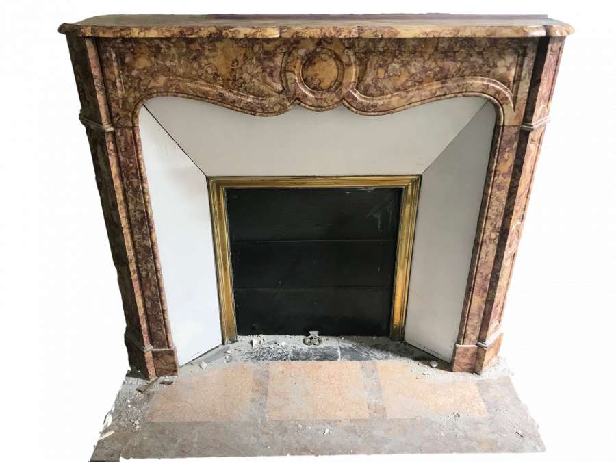 PRETTY ANTIQUE LOUIS XV STYLE FIREPLACE CALLED POMPADOUR IN BROCATELLE JAUNE MARBLE DATING FROM THE END OF THE 19TH CENTURY