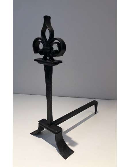 Wrought Iron "Fleurs de Lys" model andirons, Year 50-Bozaart