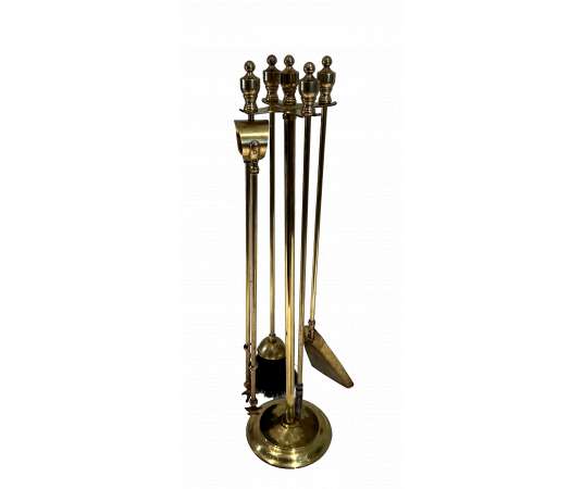 Neoclassical brass fireplace accessories, 1970s