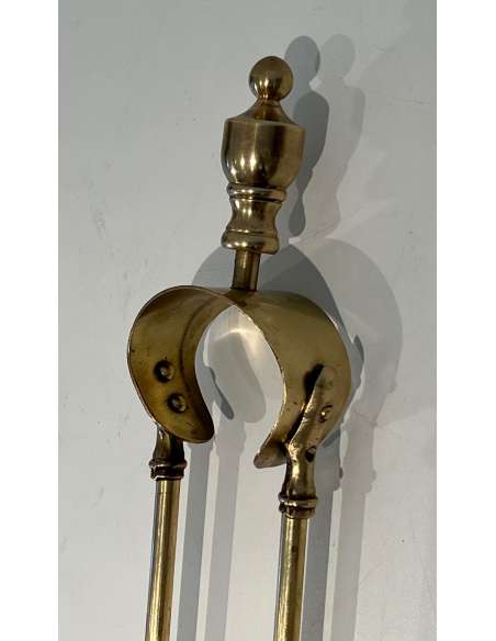 Neoclassical brass fireplace accessories, 1970s-Bozaart