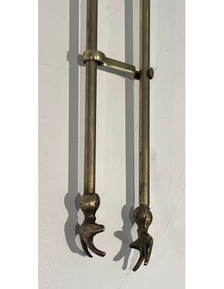 Neoclassical brass fireplace accessories, 1970s-Bozaart