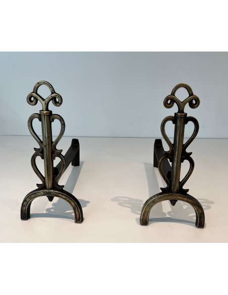 Brass andirons "Subes" model, Year 40-Bozaart