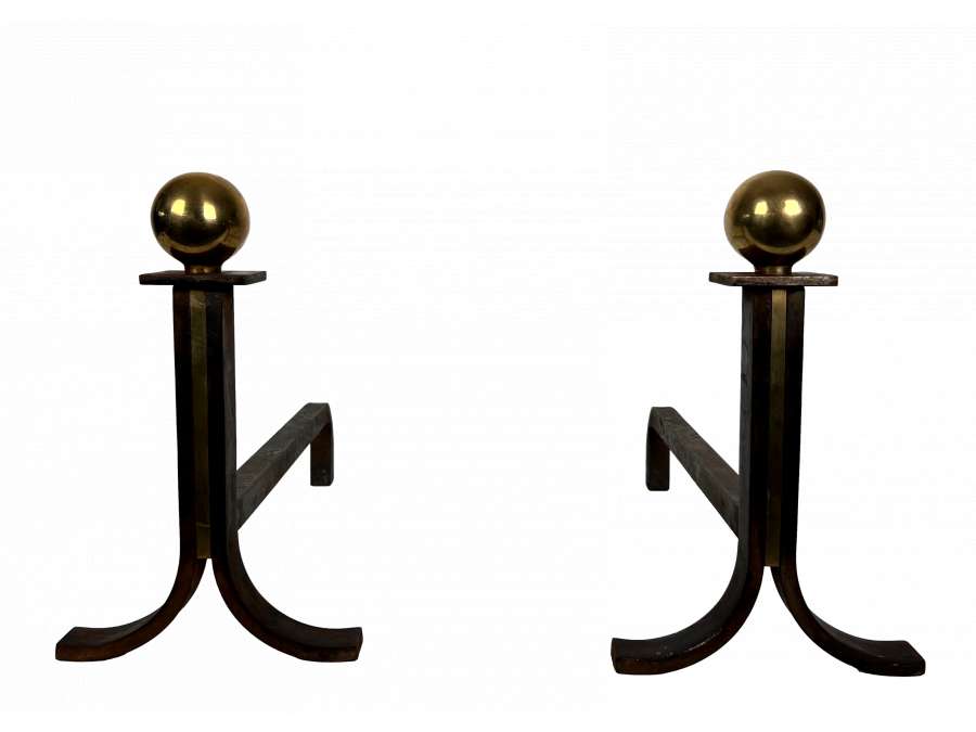 Modernist steel andirons from the 70s