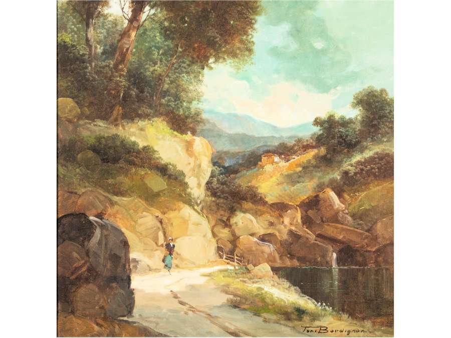 Tableau de paysage+huile sur toile+de TONI BORDIGNON, du 20éme siècle