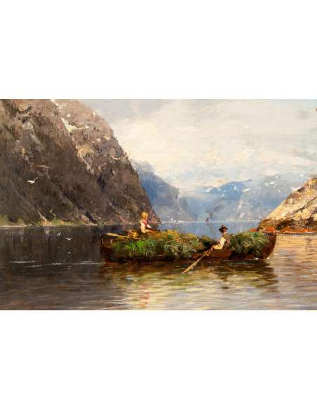 Landscape painting, Oil on canvas+by Georg Anton Rasmussen-Bozaart