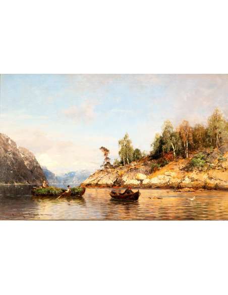 Peinture paysage, Huile sur toile+de Georg Anton Rasmussen-Bozaart