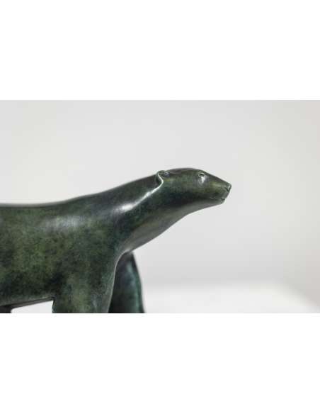 François Pompon. Green sculpture in Bronze model "White Bear", Year 2006.-Bozaart