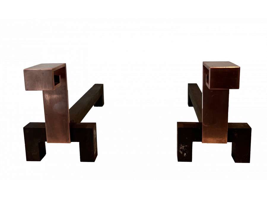 Modernist copper+ andirons from the 70s