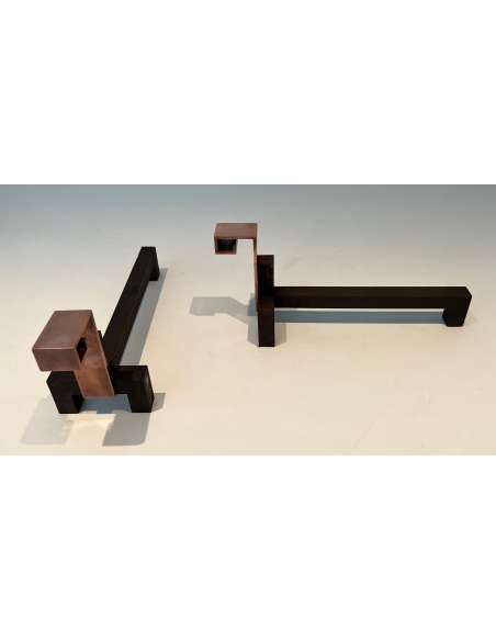 Modernist copper andirons from the 70s-Bozaart