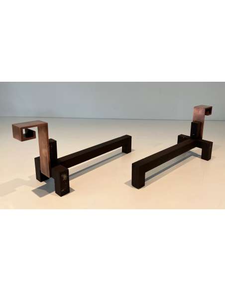 Modernist copper andirons from the 70s-Bozaart