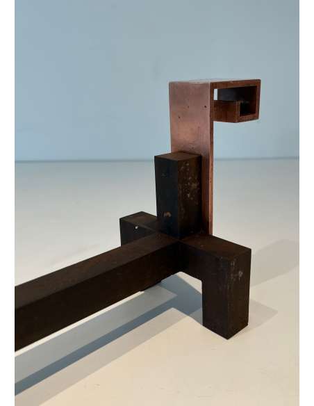 Modernist copper andirons from the 70s-Bozaart