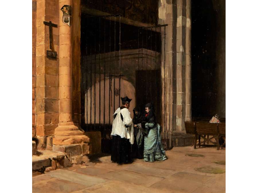 Peinture sur carton+de Enrique MÉLIDA, "Intérieur de l’église"