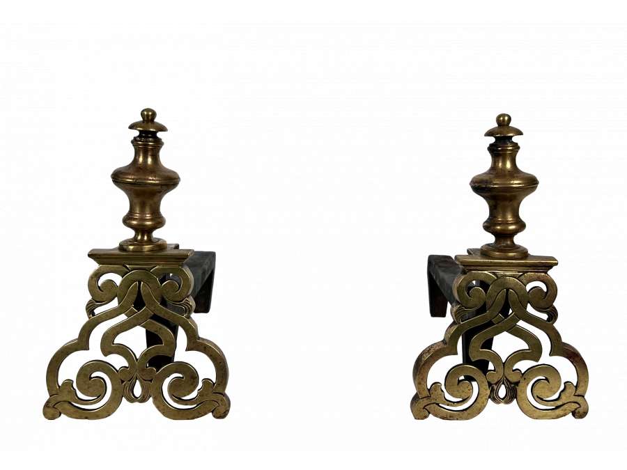 Louis XV style chased bronze andirons, 19th century