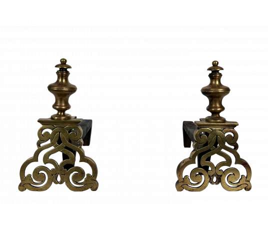 Louis XV style chased bronze andirons, 19th century