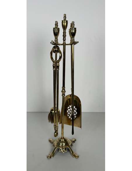 Neoclassical brass fireplace accessories from the 1940s-Bozaart