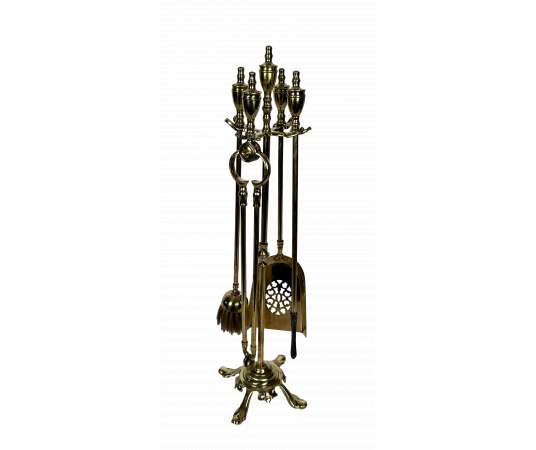 Neoclassical brass fireplace accessories from the 1940s