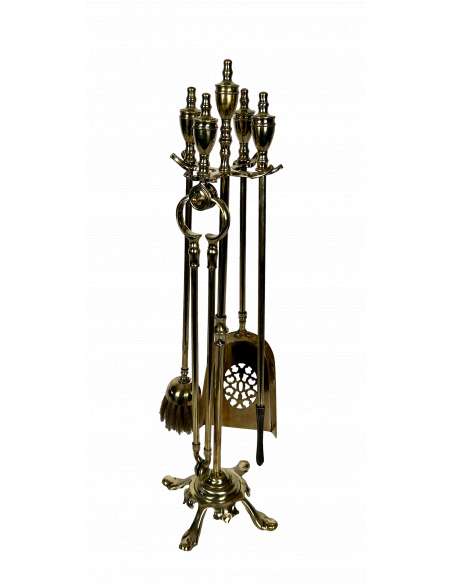 Neoclassical brass fireplace accessories from the 1940s-Bozaart