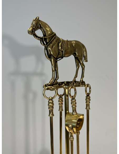 Brass "Cheval" fireplace accessories from the 1920s-Bozaart