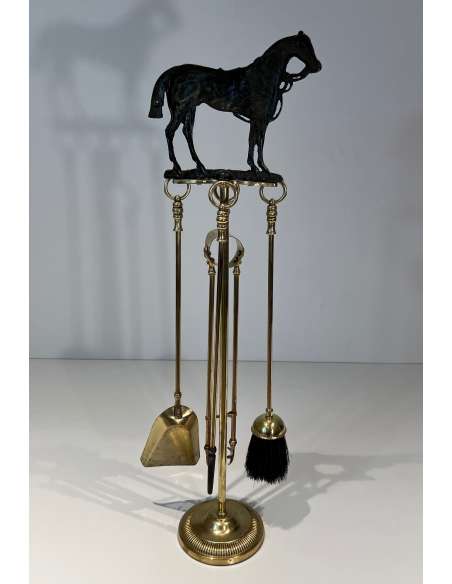 Brass "Cheval" fireplace accessories from the 1920s-Bozaart