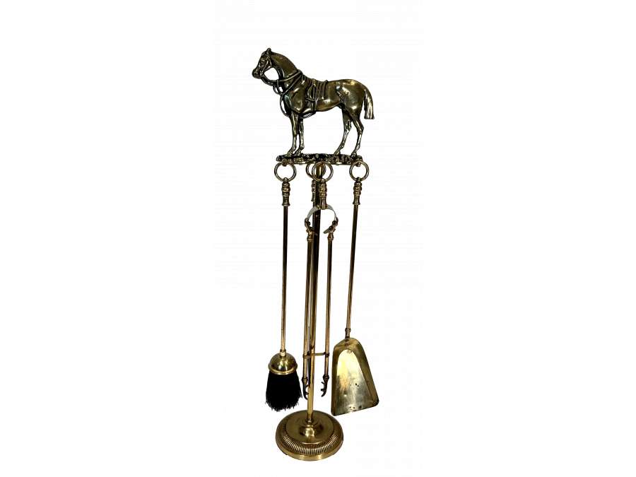 Brass "Cheval" fireplace accessories from the 1920s