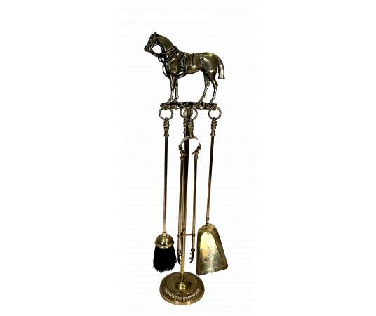 Brass "Cheval" fireplace accessories from the 1920s