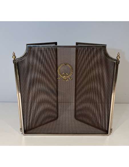 Neoclassical brass and wire fire screen from the 1940s-Bozaart