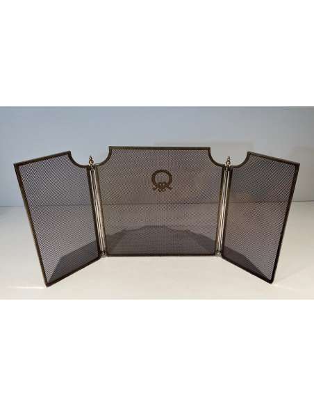 Neoclassical brass and wire fire screen from the 1940s-Bozaart
