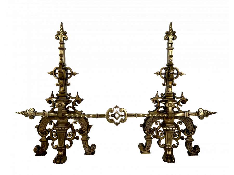 Bronze andirons +in 19th century renaissance style