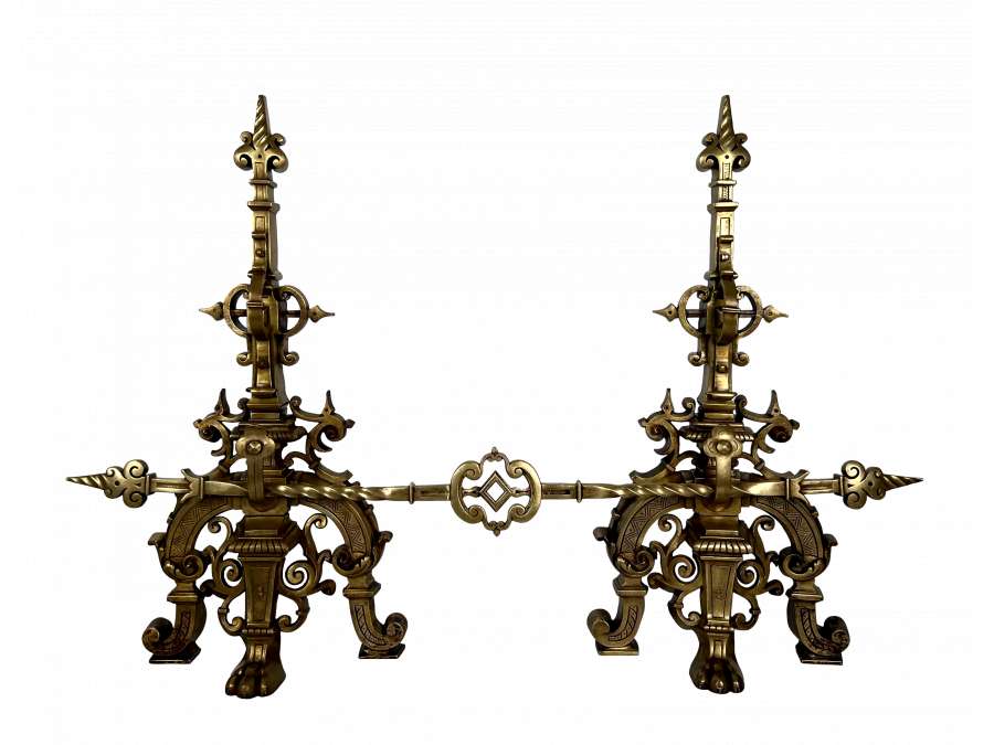 Chenets en Bronze +de style renaissance de 19éme siècle