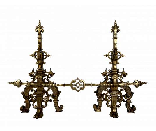 Bronze andirons in 19th century renaissance style