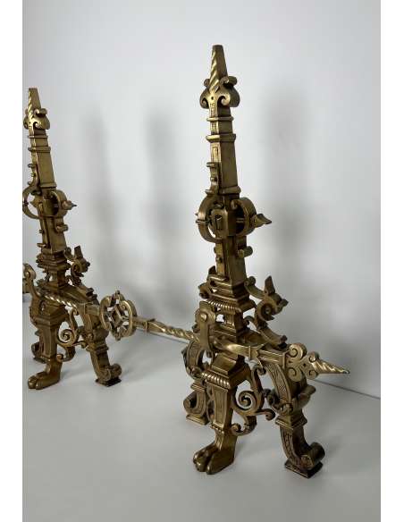 Chenets en Bronze de style renaissance de 19éme siècle-Bozaart