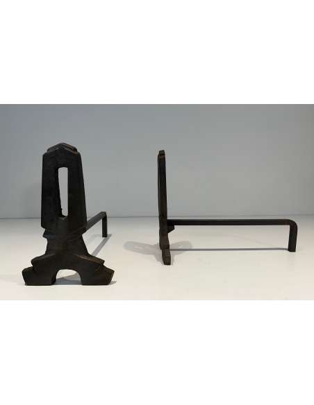 Modernist cast-iron andirons from the 1940s-Bozaart