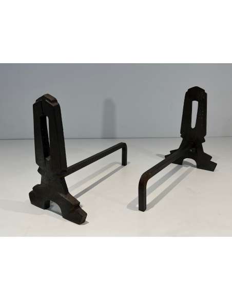 Modernist cast-iron andirons from the 1940s-Bozaart