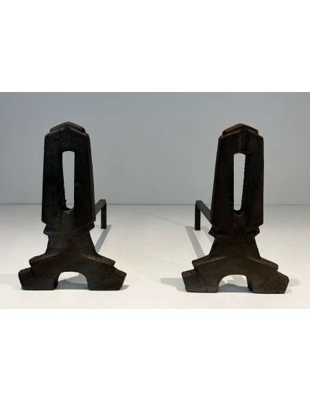 Modernist cast-iron andirons from the 1940s-Bozaart