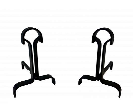 Modernist wrought iron andirons from the 1940s