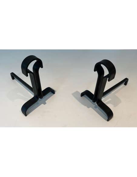 Modernist wrought iron andirons from the 1940s-Bozaart