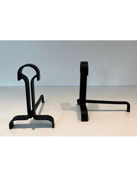 Modernist wrought iron andirons from the 1940s-Bozaart