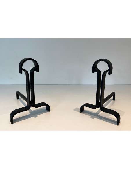 Modernist wrought iron andirons from the 1940s-Bozaart