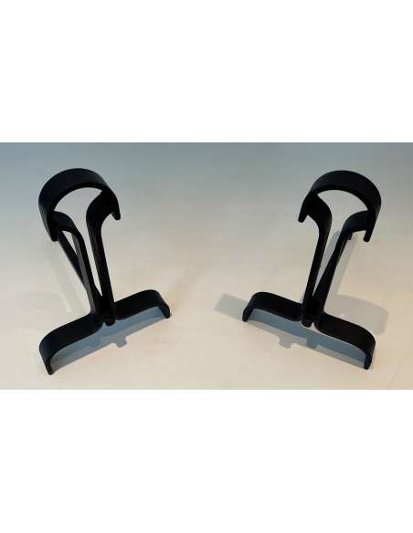 Modernist wrought iron andirons from the 1940s-Bozaart