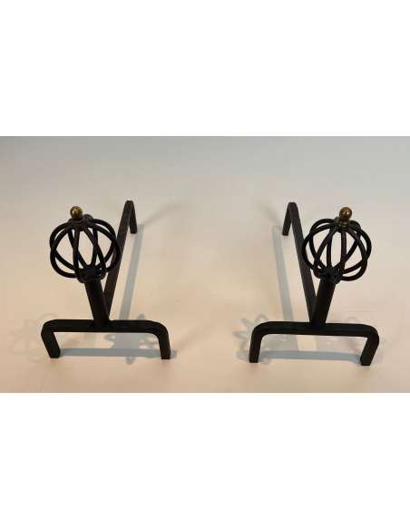 Jean Royère style wrought iron andirons from the 40's-Bozaart