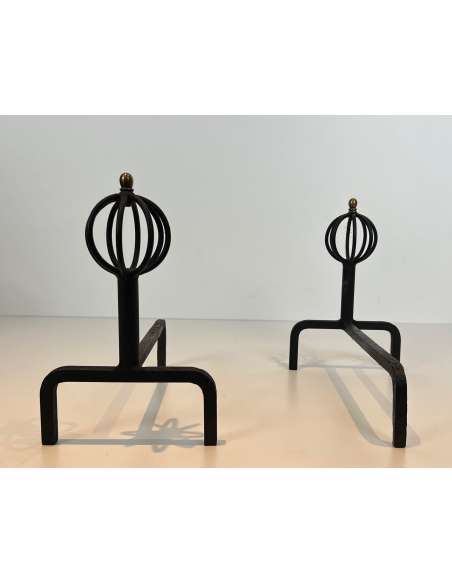 Jean Royère style wrought iron andirons from the 40's-Bozaart