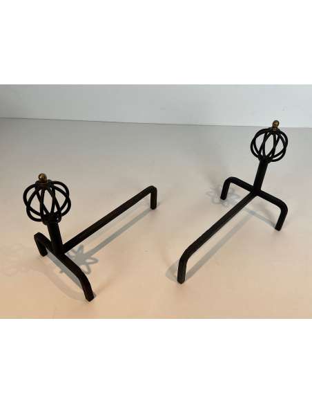 Jean Royère style wrought iron andirons from the 40's-Bozaart