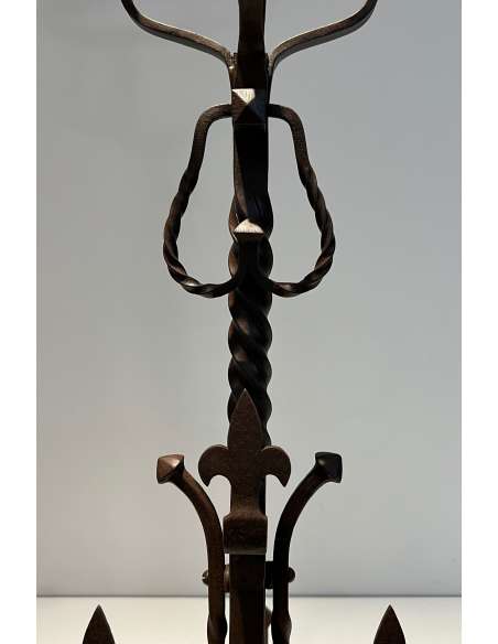 Gothic style wrought iron andirons from the 1900s-Bozaart