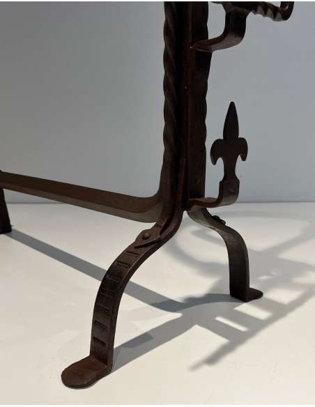 Gothic style wrought iron andirons from the 1900s-Bozaart